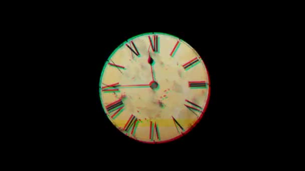 Interférence de la télévision des heures de mouvement rapide. Le concept de distorsion temporelle. aiguilles d'horloge se déplaçant rapidement . — Video