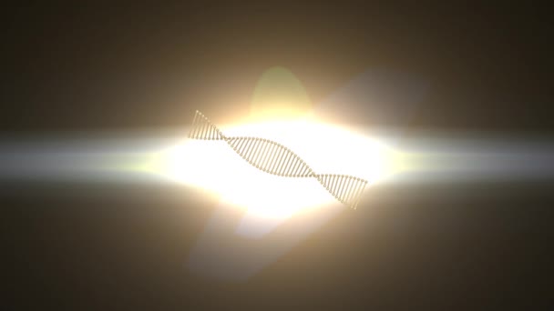 ADN giratorio. ADN volando aleatoriamente contra la luz brillante. Muchos ADN — Vídeo de stock