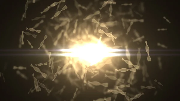 DNA randomly flying against the bright light. Many DNA — 스톡 사진