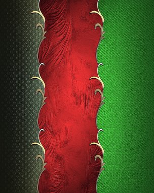 Red texture with green edge and gold pattern. Element for design. Template for design. copy space for ad brochure or announcement invitation, abstract background