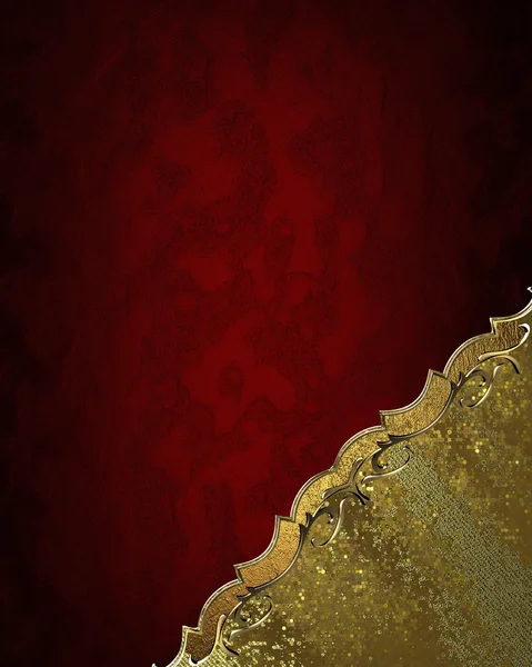 Texture rossa con un ornamento d'oro nell'angolo. Elemento per il design. Modello per il design. copia spazio per brochure pubblicitaria o invito all'annuncio, sfondo astratto — Foto Stock