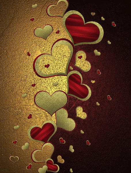 Golden and red background with patterned hearts. Element for design. Template for design. copy space for ad brochure or announcement invitation, abstract background — Stock fotografie