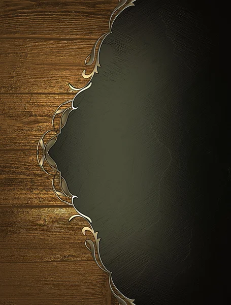 Fondo de madera con patrón dorado sobre textura negra. Elemento para el diseño. Plantilla para diseño. espacio para la copia de anuncio folleto o anuncio invitación, fondo abstracto — Foto de Stock