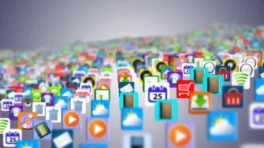 Hareket eden App dalgalar üzerinde sallanan birçok mobil uygulamaları