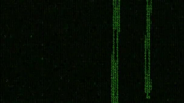16 進コードは、コンピューターの画面を黒背景で実行されています。緑色の数字。血流 (コンピューター血の概念) — ストック動画