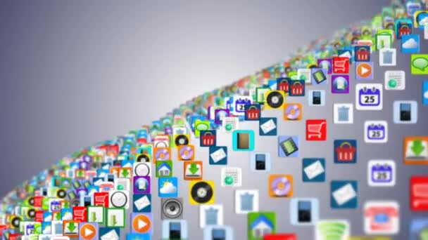 Mobile App of many mobile applications swaying on the waves — Stock Video