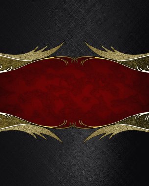 Red nameplate with gold pattern on black texture. Element for design. Template for design. copy space for ad brochure or announcement invitation, abstract background.