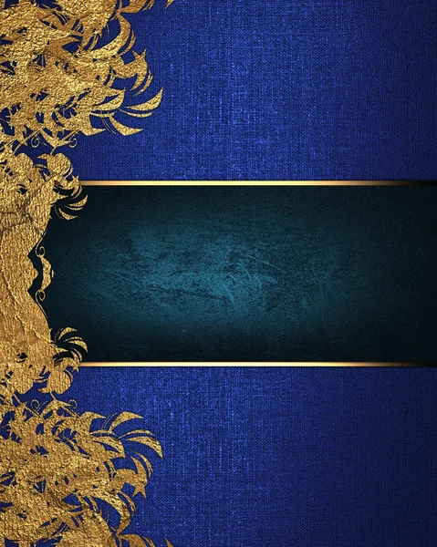 Goldene abstrakte Blumenschablone mit blauem Namensschild. Element für Design. Vorlage für Design. Kopierraum für Werbebroschüre oder Ausschreibung, abstrakter Hintergrund. — Stockfoto