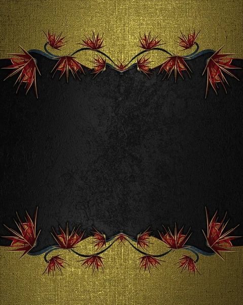 Gold frame with red flowers on black texture. Element for design. Template for design. copy space for ad brochure or announcement invitation, abstract background. — Stok fotoğraf