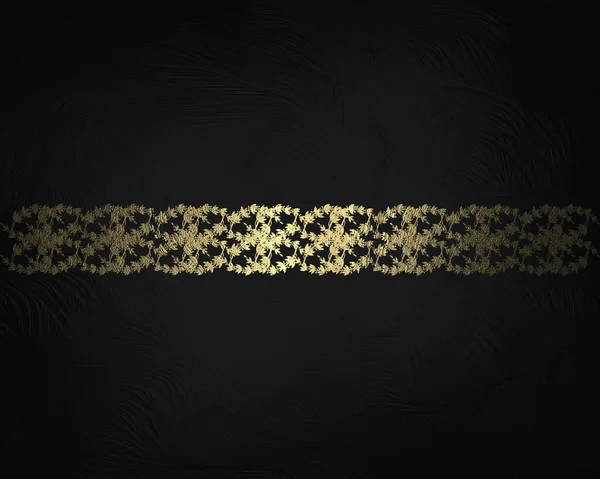 Black background with gold lace ribbon. Element for design. Template for design. copy space for ad brochure or announcement invitation, abstract background. — Stock Photo, Image