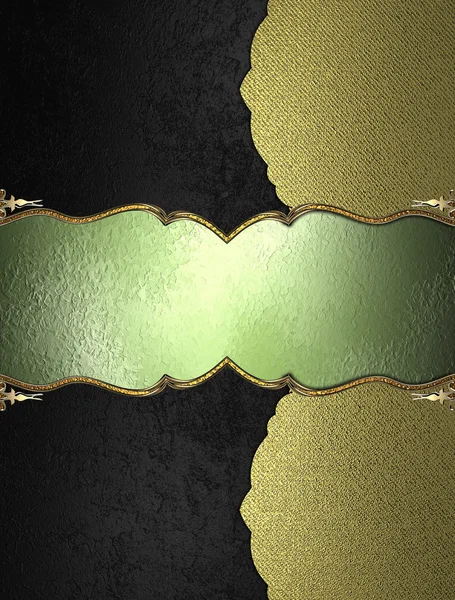 Black texture with gold edge and green nameplate. Element for design. Template for design. copy space for ad brochure or announcement invitation, abstract background. — Stockfoto
