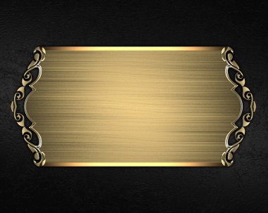 Black velvet background with gold plate. Element for design. Template for design. copy space for ad brochure or announcement invitation, abstract background.