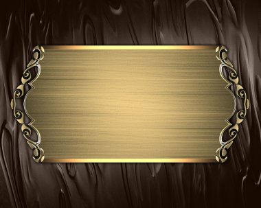 Brown background with gold plate. Element for design. Template for design. copy space for ad brochure or announcement invitation, abstract background.