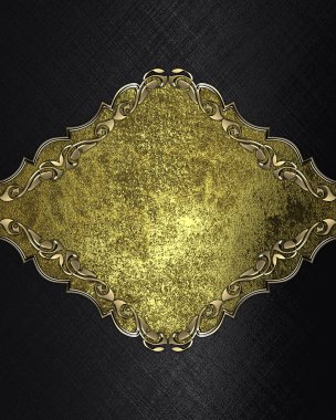 Abstract black background with a gold plate. Element for design. Template for design. copy space for ad brochure or announcement invitation, abstract background.
