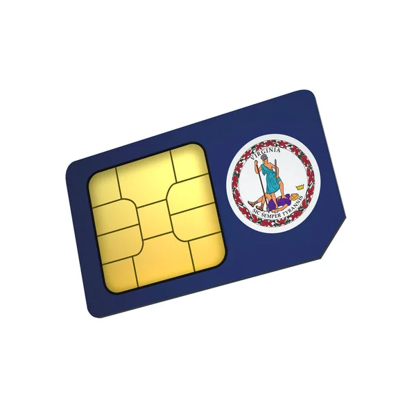 Karta Sim Telefon Komórkowy Chip Flagą Wirginii Izolowane Białym Tle — Zdjęcie stockowe