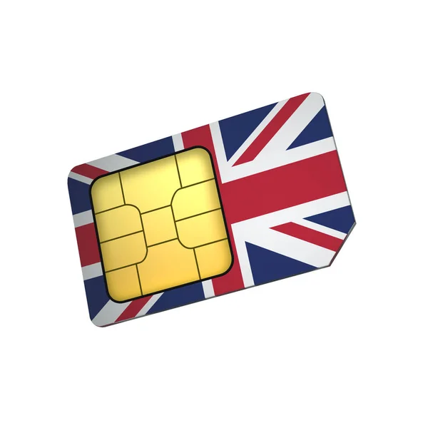 Карткова Мікросхема Мобільного Язку Прапором Великої Британії Ізольована Білому Тлі — стокове фото