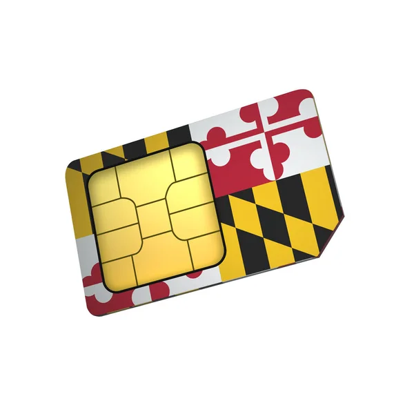 Mobiltelefon Sim Kártya Chip Zászló Maryland Elszigetelt Fehér Alapon Kiolvasztás — Stock Fotó
