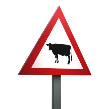 Beyaz Arkaplan Üzerindeki Sığırların Trafik İşaretinin 3 Boyutlu Hazırlanması