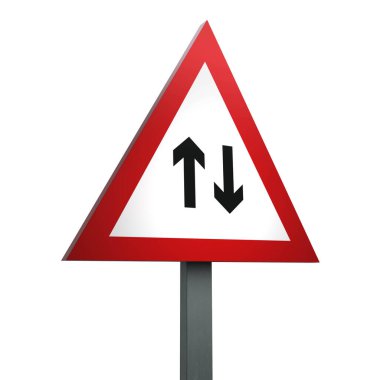 Üç Boyutlu Trafik İşareti İki Taraflı Trafiğin İşareti Beyaz Arkaplan