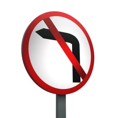 Trafik İşaretinin 3 Boyutlu Görünümü Beyaz Arkaplan Sola Dönüşü Yok