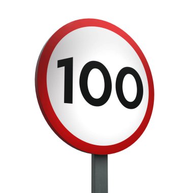 Beyaz Arkaplan Üzerindeki hız limitini gösteren 3B Trafik İşareti