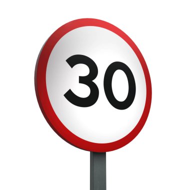 Beyaz Arkaplan Üzerindeki hız limitini gösteren 3B Trafik İşareti