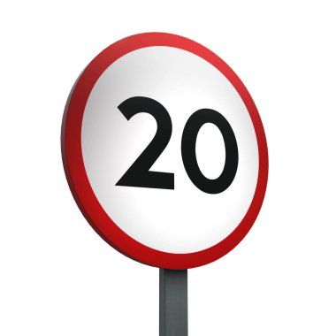 Beyaz Arkaplan Üzerindeki hız limitini gösteren 3B Trafik İşareti