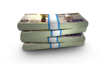 Zambiya 'nın 3B çizimi. 100 Kwacha faturası arkaplanı istifliyor