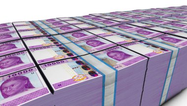 Batı Afrika CFA faturalarının 3D illüstrasyonu arka planı istifliyor