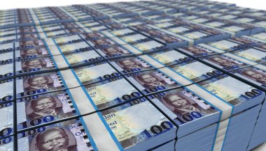 Güney Sudan 'ın 3D illüstrasyonu. 100 Pound banknotlar arka planda