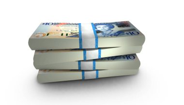 Saint Kitts ve Nevis 'in 3 boyutlu resimleri. 10 dolarlık banknotlar arka planda duruyor.