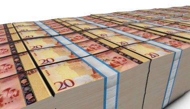 Libya 'nın 3 boyutlu görüntüleri 20 Dinar banknot destesi
