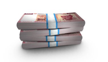 Cibuti 'nin 3D illüstrasyonu. 1000 Frank' lık banknotlar arka planda duruyor.