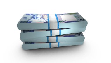 Kıbrıs Rum Kesimi 'nin 3D illüstrasyonu arka planda 20 Pound' luk banknotlar