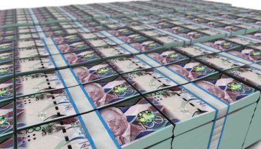 3D illustration of Barbados 100 Dollars bills stacks background clipart