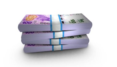 Arjantin 'in 3D illüstrasyonu. 100 peso fatura arka planda.