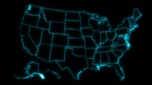 Animowany Zarys Mapy Stanów Zjednoczonych Ameryki Stanami — Wideo stockowe