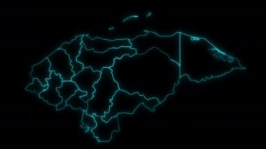  Siyah arka planda bölümleri olan Honduras Animasyon Ana Hattı Haritası