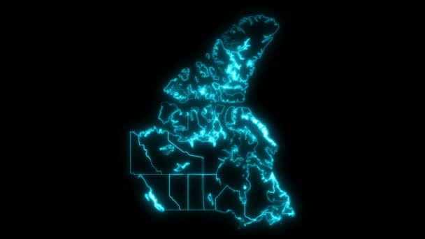 Mapa Esquema Animado Canadá Con Provincias Territorios Fondo Negro — Vídeos de Stock
