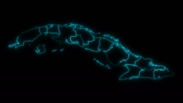 Mapa Esquema Animado Cuba Con Provincias Fondo Negro — Vídeos de Stock