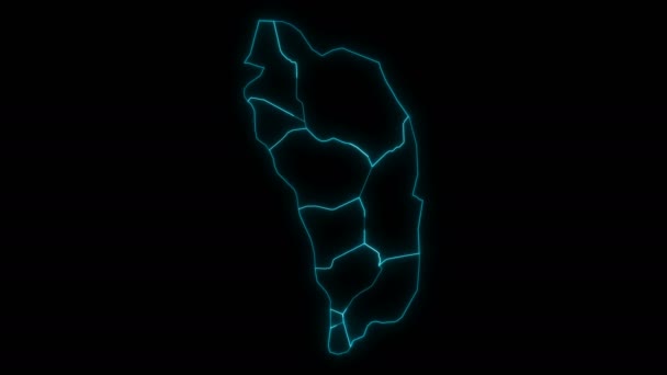 Animated Outline Kaart Van Dominica Met Parochies Een Zwarte Achtergrond — Stockvideo