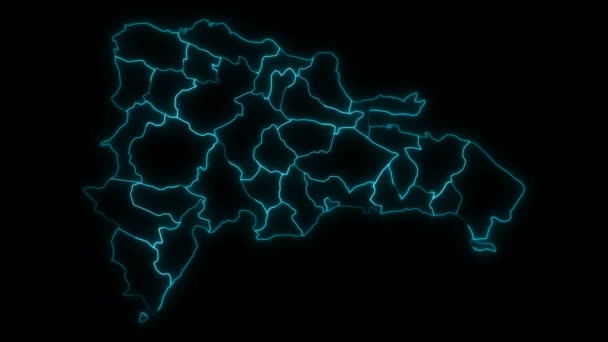 Animated Outline Map Dominican Republic Provinces Black Background — Stock Video
