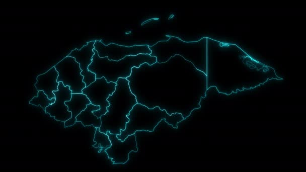 Geanimeerde Plattegrond Van Honduras Met Departementen Een Zwarte Achtergrond — Stockvideo