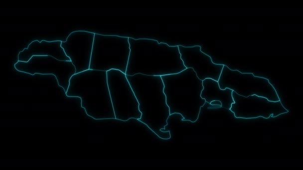 Animated Outline Kaart Van Jamaica Met Parochies Een Zwarte Achtergrond — Stockvideo