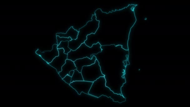 Carte Animée Nicaragua Avec Des Départements Dans Fond Noir — Video