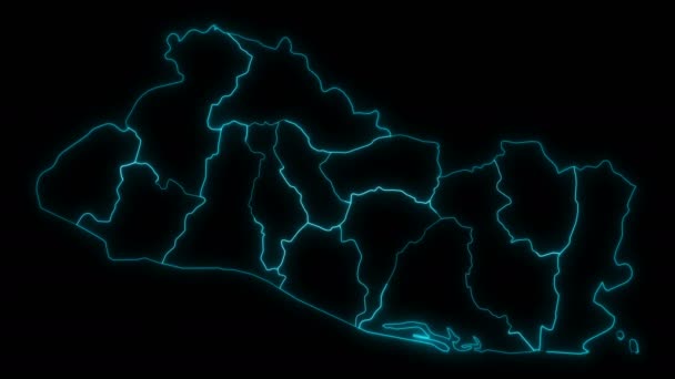 アニメーション概要黒を背景に部門とエルサルバドルの地図 — ストック動画