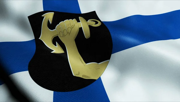 Ilustrace Vlnící Finské Městské Vlajky Varkausu — Stock fotografie