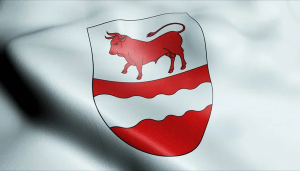 一个挥动的瑞士布尔地区旗帜的3D说明 — 图库照片