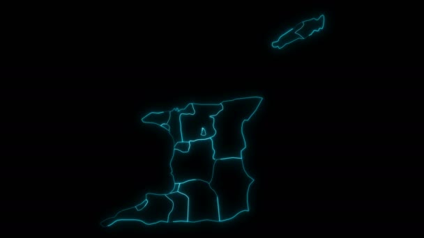Animierte Übersichtskarte Von Trinidad Und Tobago Mit Regionen — Stockvideo