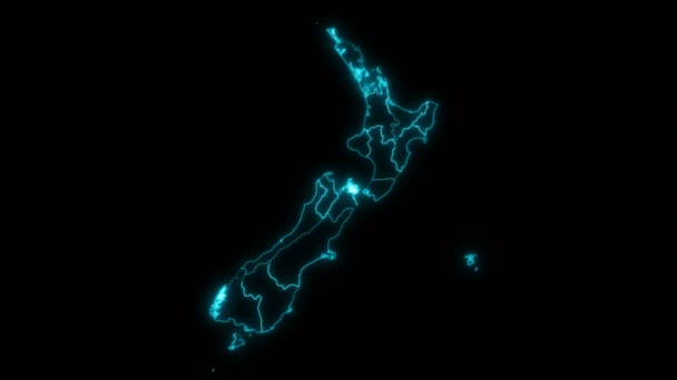 Animovaný Obrys Mapa Nového Zélandu Regiony — Stock video